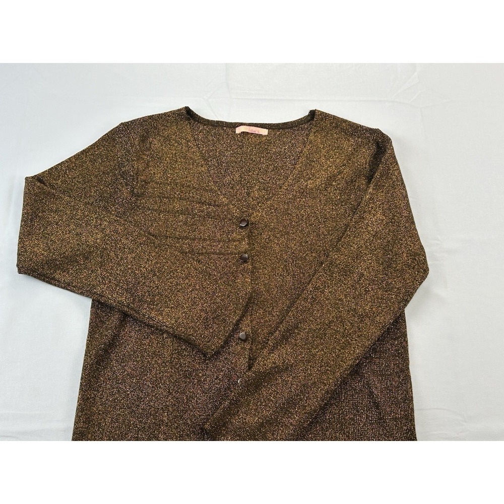 She's Y2K Bronze Metallic Shimmer Cardigan Top Junior's Lg Retro Glam New Year's